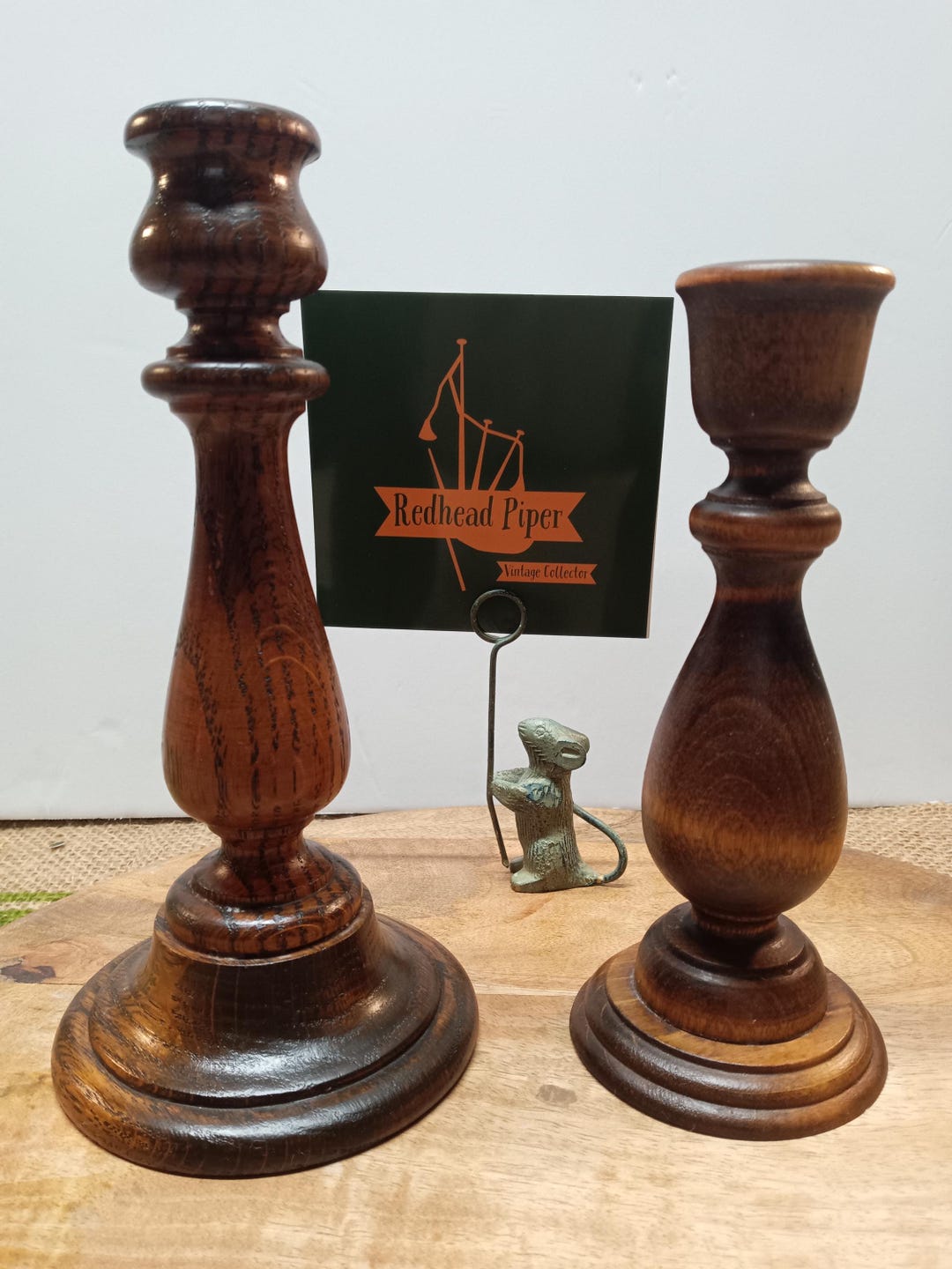 Vintage Wood Turned Candlestick Holders | Farmhouse Taper Candle Set - Etsy
