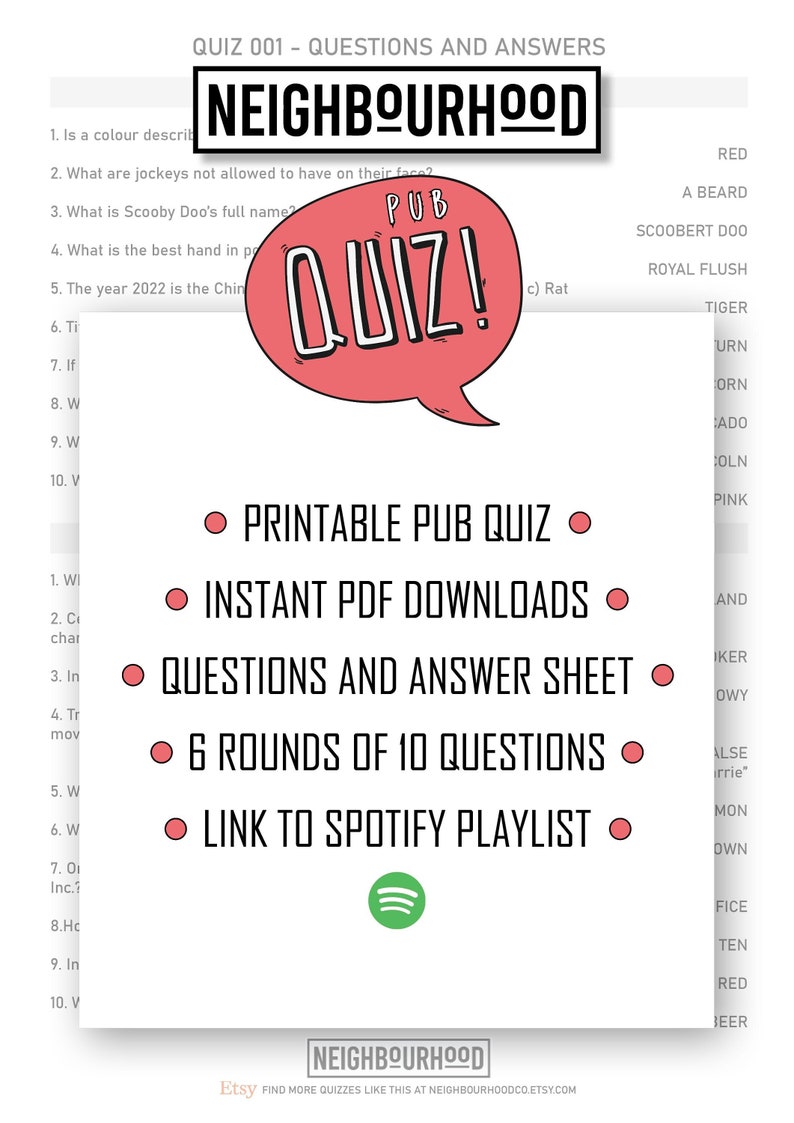 Printable Pub Quiz Printable Triva Game Night General - Etsy Canada
