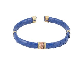 Pulsera de cuero azul marino hecha a mano: brazalete ajustable de cobre, regalo unisex