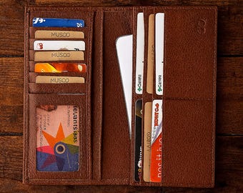 Cartera larga de cuero con bloqueo RFID para hombre: chequera y tarjetero