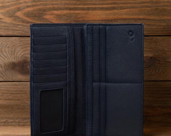 Cartera de cuero negra con bloqueo RFID: diseño alargado, gran capacidad