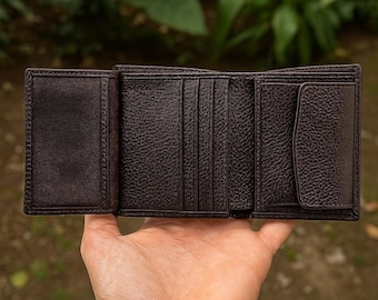 Cartera plegable de cuero para hombre: bloqueo RFID, tarjetero extraíble