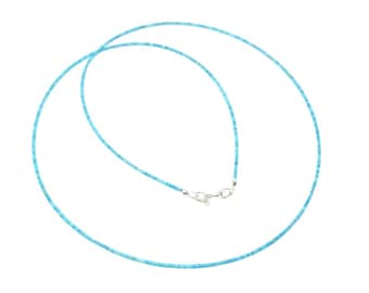 Natuurlijke onbehandelde turkoois kleine 1 mm Heishi-kralen 925 sterlingzilveren ketting helderblauwe handgemaakte sieraden cadeau minimalistische sierlijke edelsteen