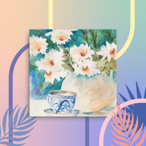 Floral with Tea cup from original water color on Canvas