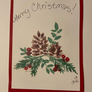 私のオリジナルの水彩画から作った緑豊かな美しいクリスマスカード