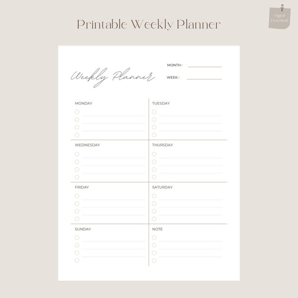 Weekly Organizer, Weekly Schedule, Weekly Planner Printable To Do List, Weekly Agenda, Week At a Glance