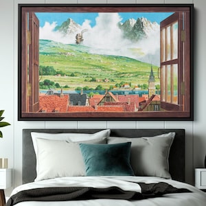 Howl&#39;s Moving Castle Poster, Hayao Miyazaki, Studio Ghibli Poster, Howls Moving Castle Window Picture, Anime Poster, Anime Canvas, Anime Art