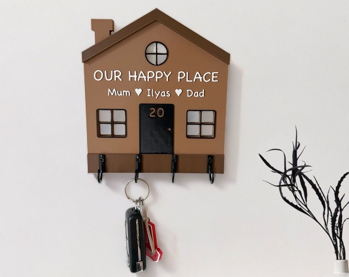 House Key Rack Family Personalised 3D House Key Holder for Wall With Metal Hooks, Home ...