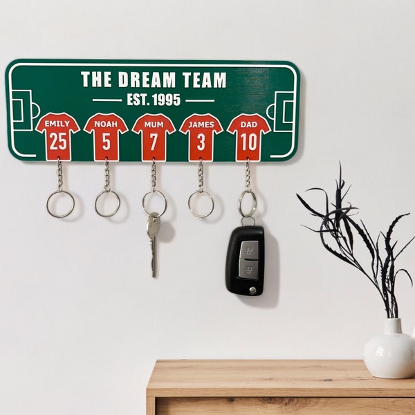 Personalised Football Family Key Holder with Removable T-shirt Keychains / Keyrings