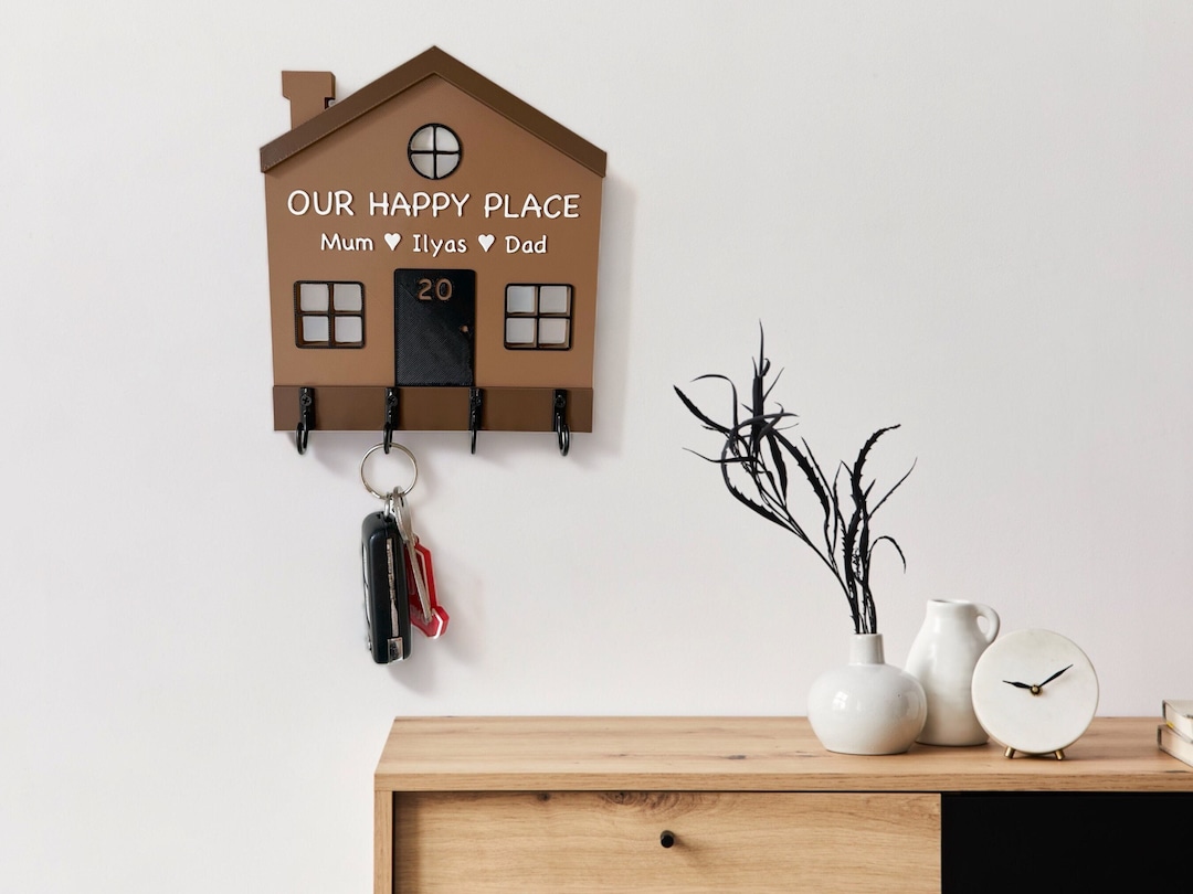 House Key Rack Family Personalised 3D House Key Holder for Wall With Metal Hooks, Home ...