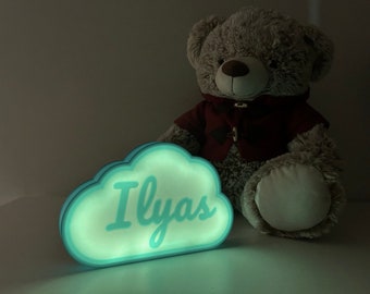 Personalised Cloud Name Sign LED Lightbox for Nursery or Children Room, Remote Controlled, Nursery Decor Lighting, Shelf Night Light