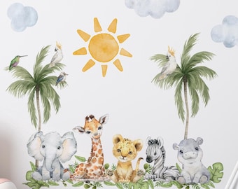 Muursticker aquarel safaridieren: Peel & Stick-muurschildering kinderkamer