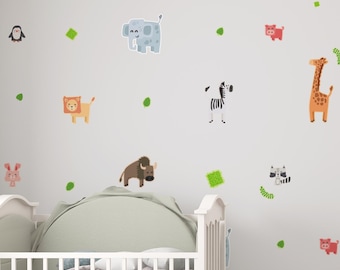 Muurstickers aquarel safari dieren: babykamer en kinderdecoratie