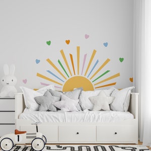 Large Half Sun Wall Decal, Rising Sun Wall Sticker, Nursery Watercolor Sun Wall Decals, Nursery Decor, Kids Room Wall Art, Removable