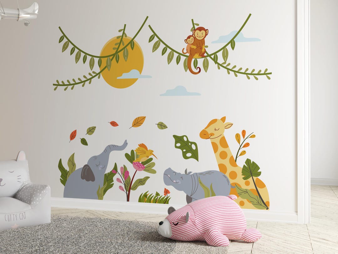 Safari Animals Wall Decal, Safari Animal Nursery Wall Decals, Elephant ...