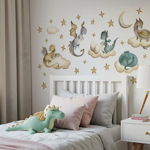 Watercolor Dragon Wall Decals, Forest Nursery Decor, Peel and Stick - Etsy