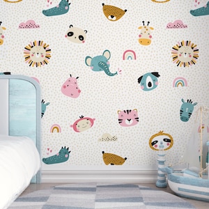 Safari Animals Head Wallpaper Peel and Stick | Kids Wallpaper Peel and Stick