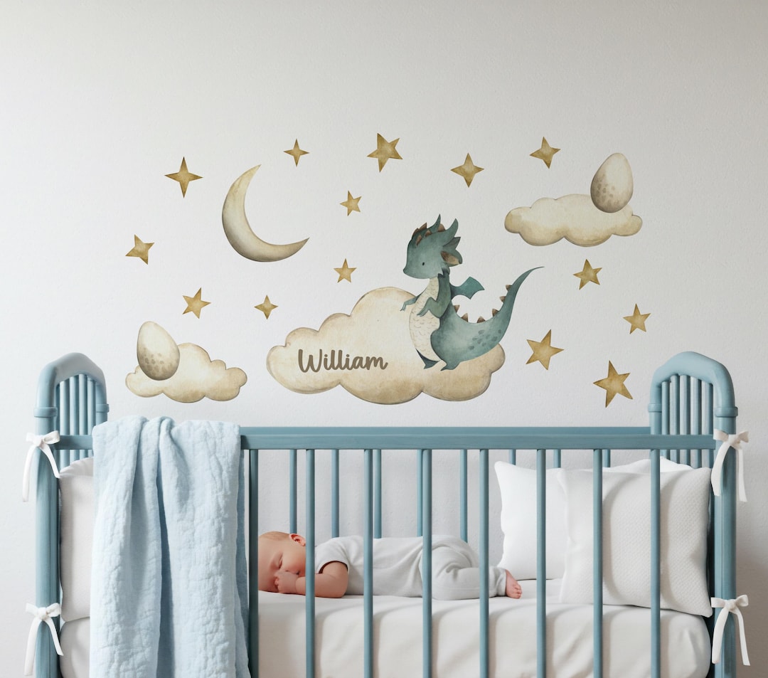 Personalized Dragon Name Wall Decal: Watercolor Nursery Decor - Etsy