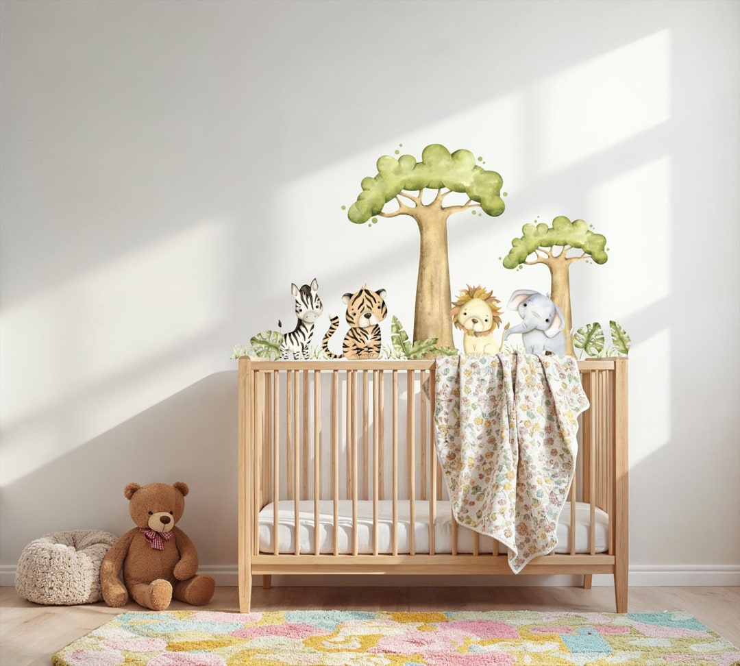 Watercolor Safari Animals Wall Decal: Peel and Stick Nursery Mural - Etsy