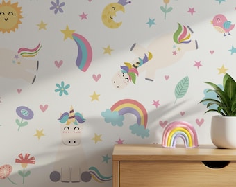 Muurstickers eenhoorn: aquarel kinderkamerdecoratie, kinderkamerstickers