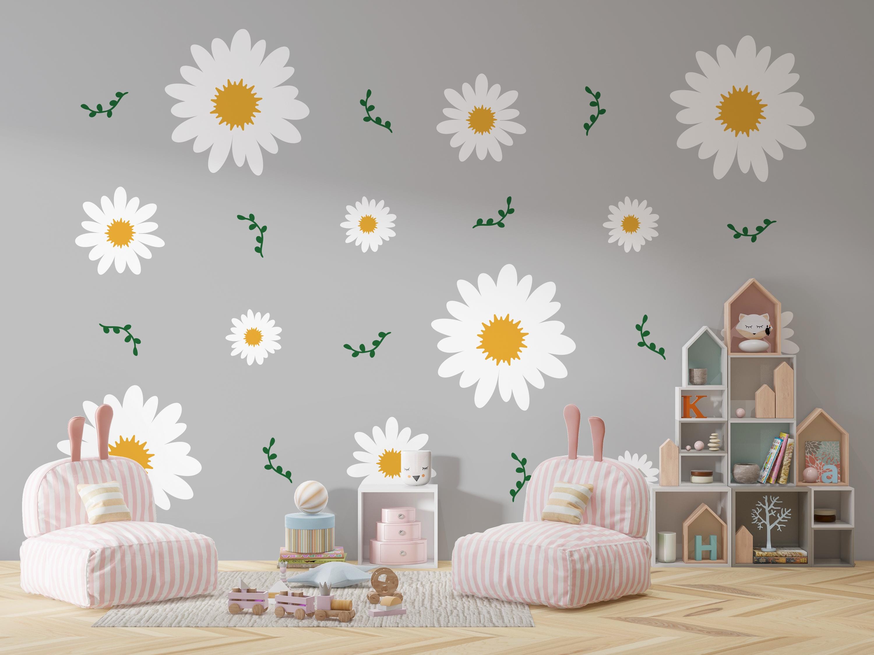 Bubuny 36 PCS Adesivi da Parete Fiore Margherita Adesivo da Parete Floreale Decorazione da Parete Camera dei Bambini Asilo Nido, Murales per Camera dei Bambini,Decalcomanie da Muro Stacca e Incolla