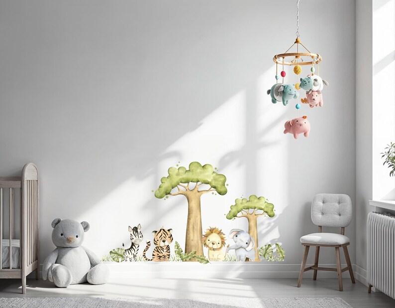 Watercolor Safari Animals Wall Decal: Peel and Stick Nursery Mural - Etsy