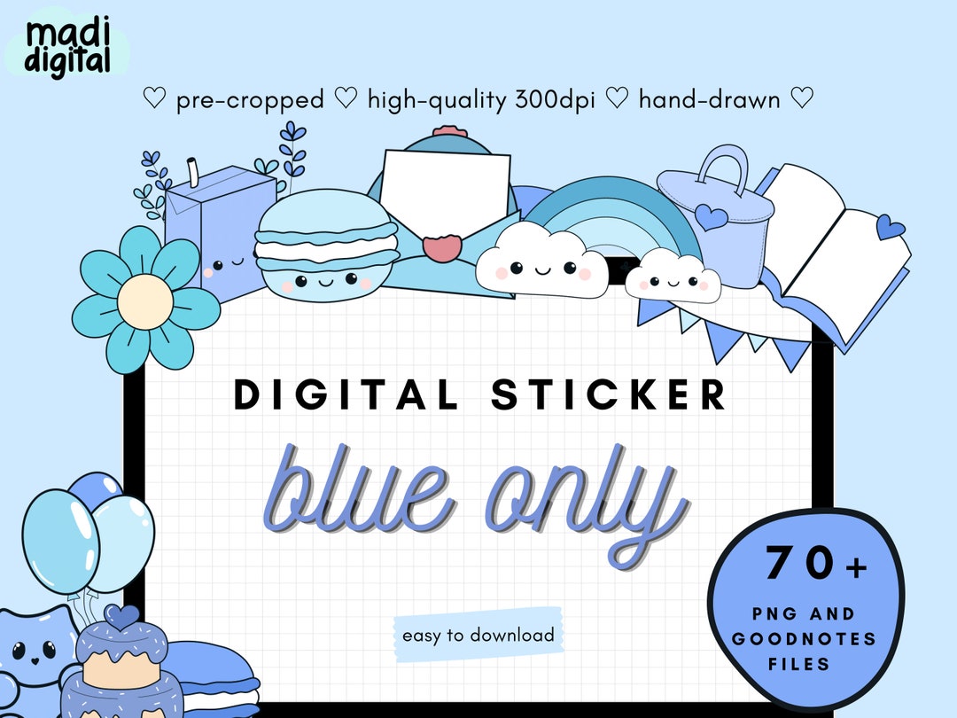 Blue Kawaii Digital Sticker Pack for Goodnotes/notability, 70 Digital ...