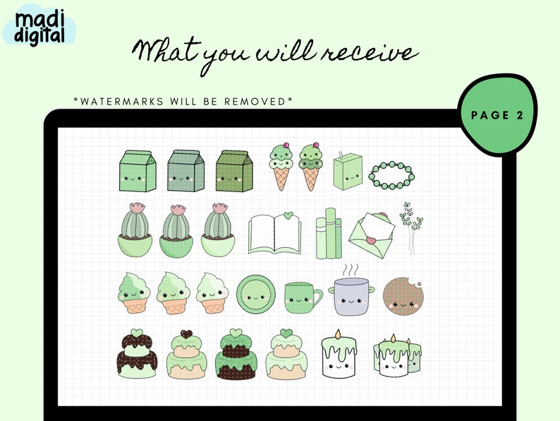 Green Kawaii Digital Sticker Pack Goodnotes/notability 70 - Etsy