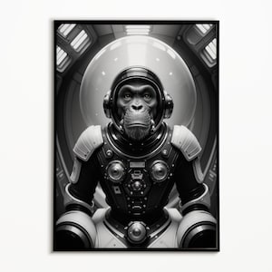 Digital Wall Art - Mr. Monkey Astronaut, Vintage-Inspired Printable, Unique Animal Canvas for Home Decor, Perfect Gift | Digital Download