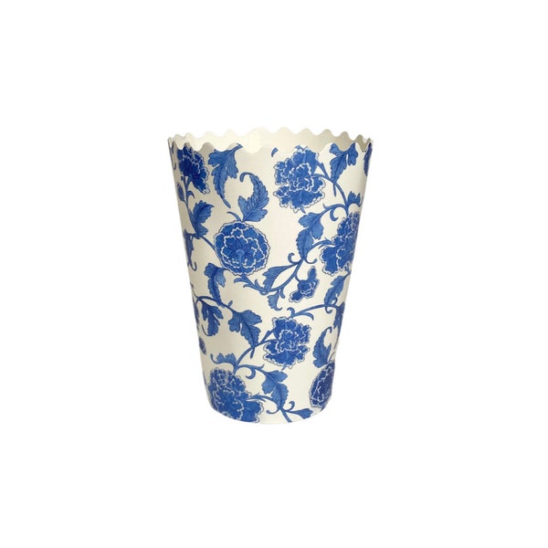 Scallop Blue Chinoiserie 14 oz. Cups, Set of 10, Grandmillennial Grazing Cups, Wedding Shower Appetizer Cups