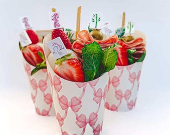 Pink Bow Charcuterie Cups SET OF 10, Bow Baby Shower Coquette Appetizer Cups, Pink Bridal Shower, Girls 1st Birthday Appetizer Cups