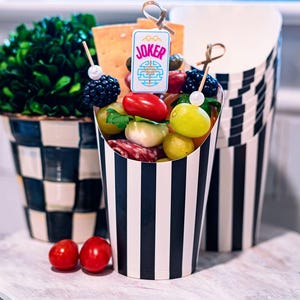 Black and White Striped Charcuterie Cups - Set of 10 Business Catered Event Party Favors Birthday Buffett Grazing Cups Wedding Food Display