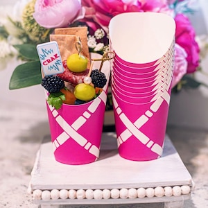Pink Bamboo Charcuterie Cups, Set of 10, 8oz., Wedding Snack Cups, Individual Catered, Dessert Display, Disposable Paper Party Cups