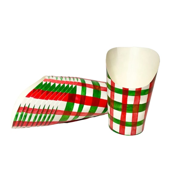 Red and Green Plaid Christmas Charcuterie Cups, Set of 10, 8oz. Christmas Party Grazing Cups