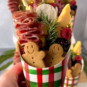 Red and Green Plaid Christmas Charcuterie Cups, Set of 10, 8oz. Christmas Party Grazing Cups