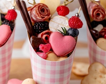 Pink Gingham Charcuterie Cups SET OF 10, Baby Girl 1st Birthday