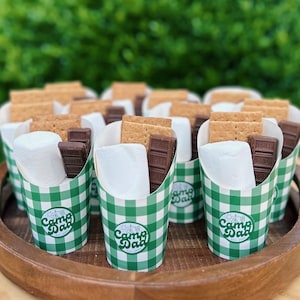 Green Gingham Charcuterie Cups SET OF 10 Kraft French Fry Cups for Serving, Birthday Food Display Snack Cups, Individual Meat and Cheese Cup