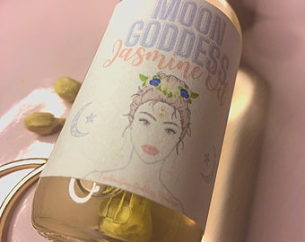 Moon Goddess Jasmine Oil | Glowing Skin | Self Love | Balance | Clear Quartz | Rose Quartz | Vanilla | Crystal Infused | Body Oil
