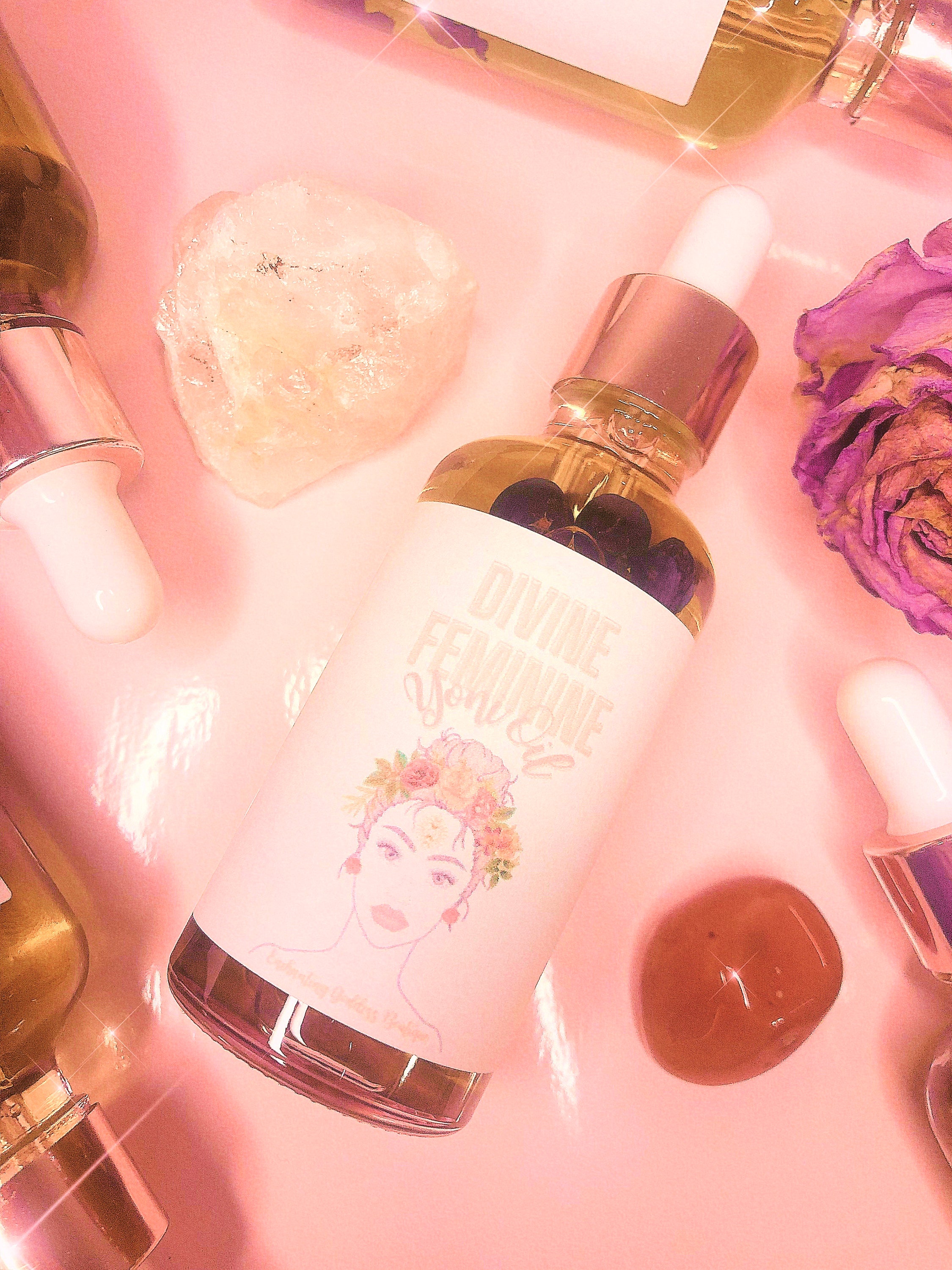 Divine Feminine Yoni Oil, Body Oil, Rose Quartz Oil, Carnelian, Crystal Infused, Attraction Oil, Feminine, Yoni Steam