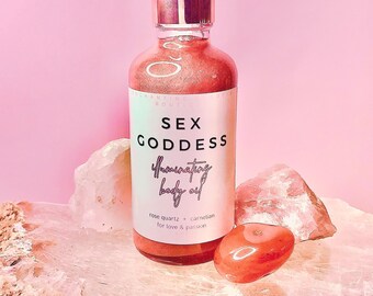 Sex Goddess Illuminating Body Oil | Attraction Oil | Confidence | Self Love | Rose Quartz | Shimmer Body Oil | Crystal Infused | Scented