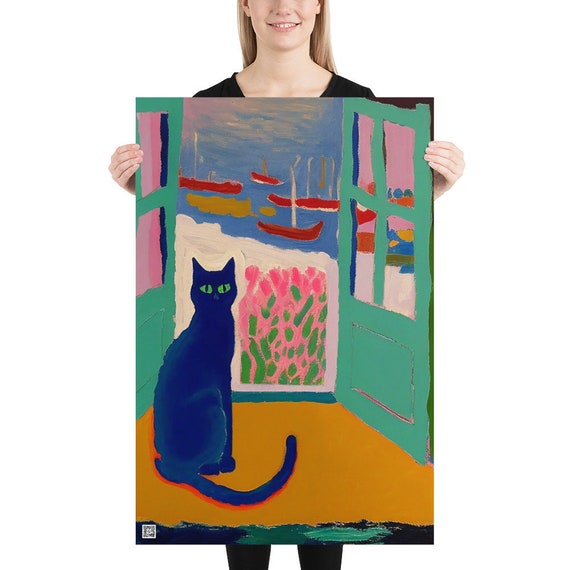 アンリ・マティスの猫のアートプリント、開いた窓の絵画、室内装飾