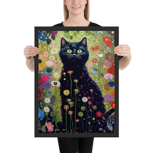 Gustav Klimt Garten Katzenrahmen, Gustave Klimt Blumen Katzenrahmen, Gustav Klimt Katze, Katzenartikel für Katzenliebhaber, Katzengeschenk