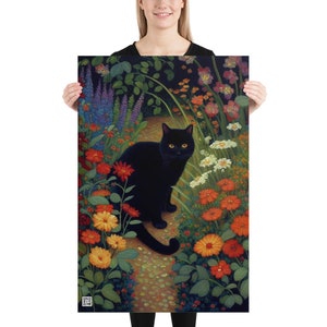 グスタフ・クリムトの庭の猫のプリント、グスタフ・クリムト、グスタフ・クリムトの花の猫のポスター、黒猫のアート、クリムトの猫、グスタフ・クリムトの猫、面白い猫のもの