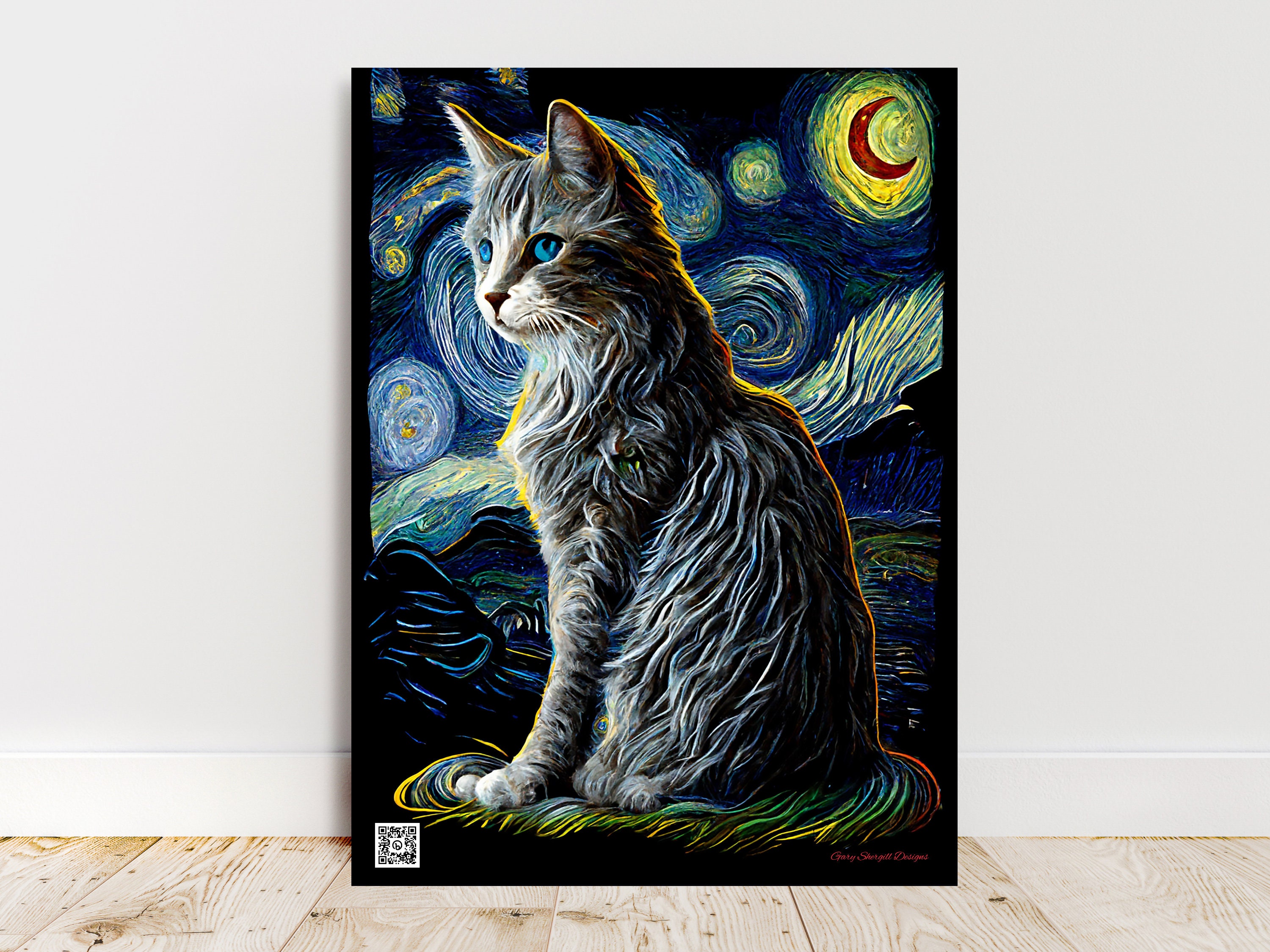 Vincent Van Gogh'sthe Starry Night Cat Print, Van Gogh Cat Poster, Cat ...