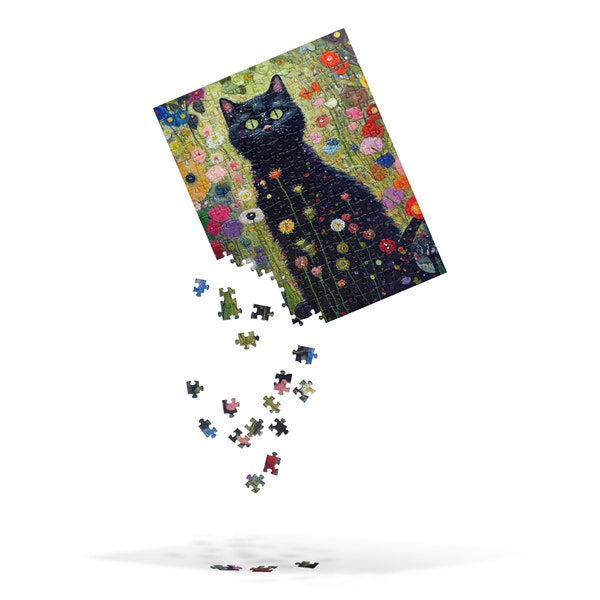 Gustav Klimt Cool Puzzle,Puzzle pour animaux de compagnie,Puzzle Nature,Puzzles,Klimt Cat,Gustav Kl,Gustave Klimt Flowers Cat,Black Cat Art,Puzzles familiaux