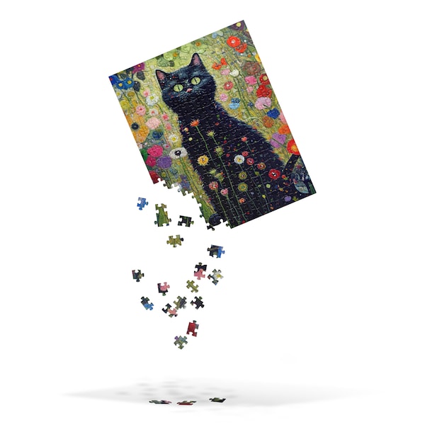 Klimt Garden Cat Jigsaw Puzzle: Black Cat Art, Family Fun