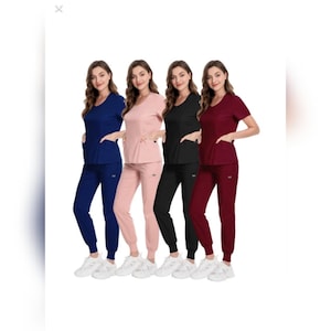 Medical, Nurse, Surgeon, Pharmacy, Veterinarian, Spa, Beauty, Child care 12 Pocket V-Neck Jogger W/Zipper Scrub sets