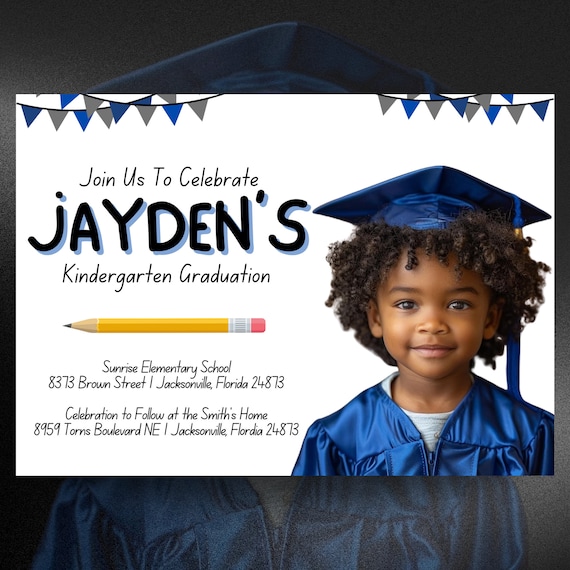 Kindergarten Graduation Invitation Template, Editable Kindergarten Grad Invite, Class of 2024, 2023, HighSchool Graduation, CANVA Template