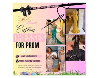 Luxe Prom Dress bewerkbare Flyer | Aangepaste jurken voor prom digitale download | Prom viering Flyer