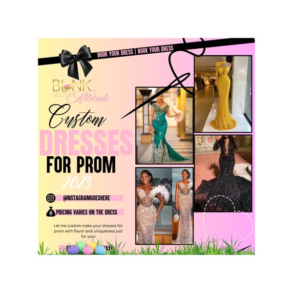 Luxury Prom Dress Editable Flyer | Custom Dresses For Prom Digital Download | Prom Celebration Flyer